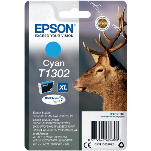 Epson inktcartridge T1302, 765 pagina's, OEM C13T13024012, cyaan