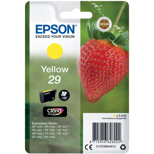 Epson inktcartridge 29, 180 pagina's, OEM C13T29844012, geel