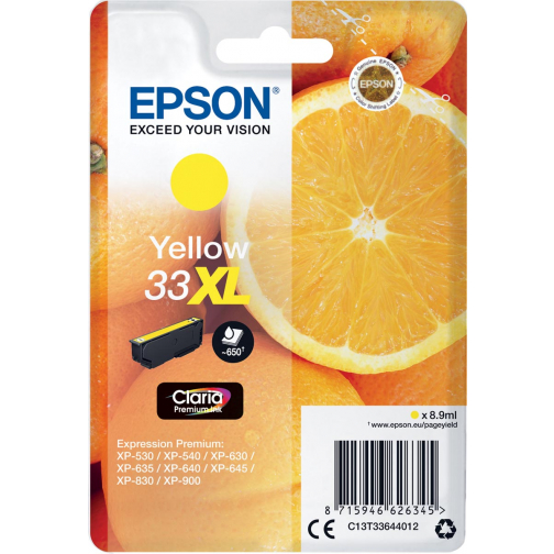 Epson inktcartridge 33XL, 650 pagina's, OEM C13T33644012, geel