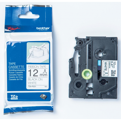 Brother TZe stoffen lint voor P-Touch 12 mm, zwart op wit