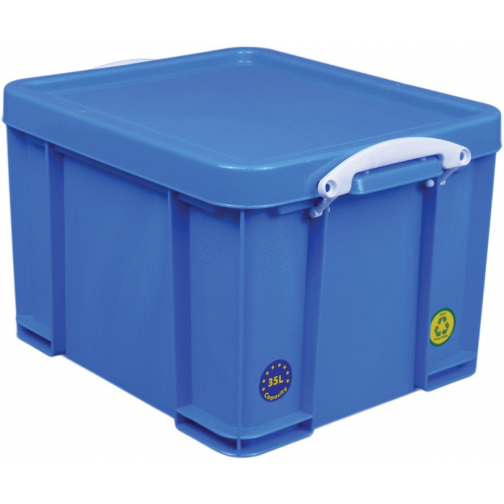 Really Useful Box opbergdoos 35 liter, neonblauw met witte handvaten