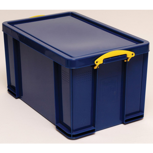 Really Useful Box opbergdoos 84 liter, donkerblauw met gele handvaten