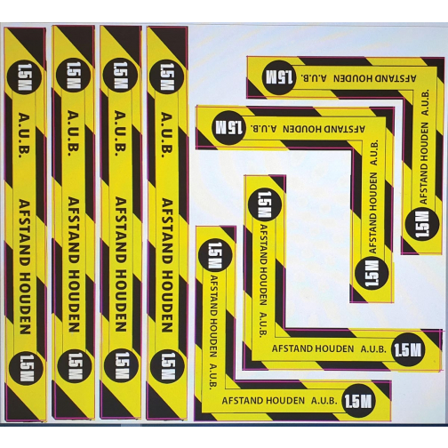 Sticker set afzetting werkplek, tekst: a.u.b. 1,5 m afstand houden