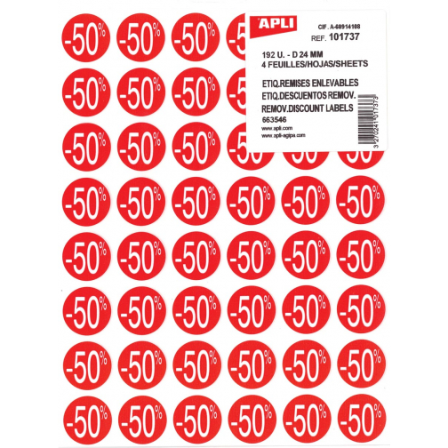 Agipa Kortinglabel -50%, rood, pak van 192 stuks, verwijderbaar