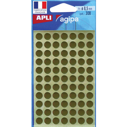 Agipa ronde etiketten in etui diameter 8 mm, goud, 308 stuks, 77 per blad