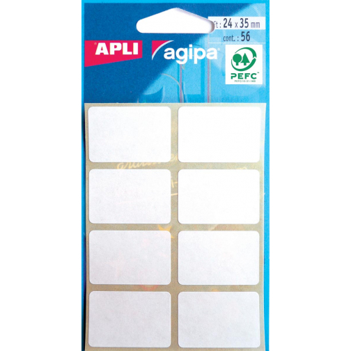 Agipa witte etiketten in etui ft 24 x 35 mm (b x h), 56 stuks, 8 per blad