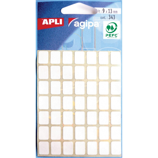 Agipa witte etiketten in etui ft 9 x 13 mm (b x h), 343 stuks, 49 per blad