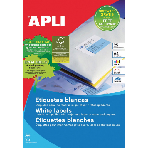 Apli afneembare witte etiketten ft 35,6 x 16,9 mm (b x h), 2.000 stuks, 80 per blad etui van 25 blad