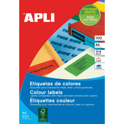 Apli Gekleurde etiketten Ft 105 x 148 mm (b x h), blauw, 80 stuks, 4 per blad, etui van 20 blad