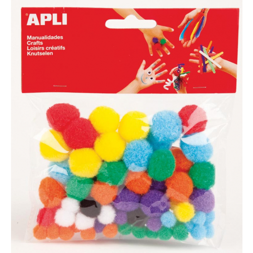Apli pompons, zakje met 78 stuks in geassorteerde kleuren