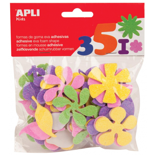 Apli Kids zelfklevende glitter bloemen, blister met 48 stuks