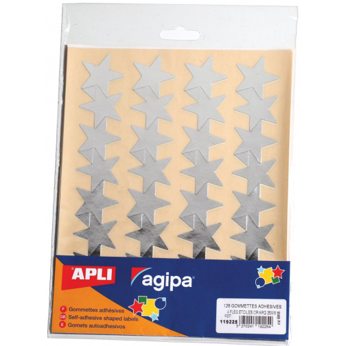 Agipa metallic stickers, blister met 128 stuks, goud en zilver, ster 35 mm