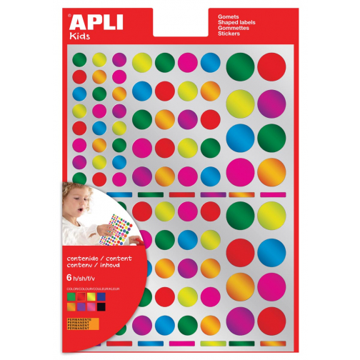 Apli Kids stickers, cirkel, blister met 624 stuks in geassorteerde metallic kleuren en groottes