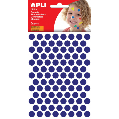 Apli Kids stickers, cirkel diameter 10,5 mm, blister met 528 stuks, blauw