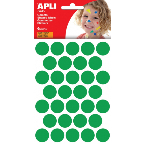 Apli Kids stickers, cirkel diameter 20 mm, blister met 180 stuks, groen