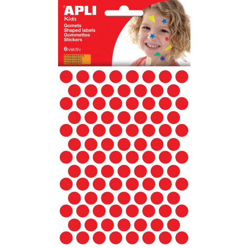 Apli Kids stickers, cirkel diameter 10,5 mm, blister met 528 stuks, rood