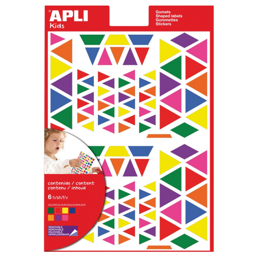 Apli Kids verwijderbare stickers, driehoek, blister met 720 stuks in geassorteerde kleuren en groottes