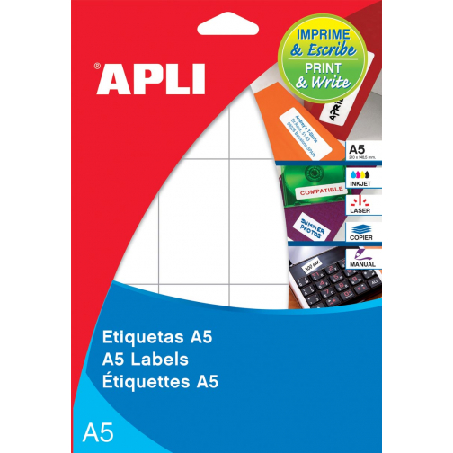 Apli witte etiketten Print & Write ft 8 x 20 mm (b x h), 1.890 stuks, 126 per blad (1858)