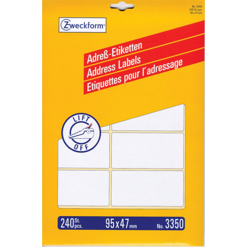 Avery Zweckform 3350 adresetiketten ft 95 x 47 mm (b x h), 240 etiketten, wit