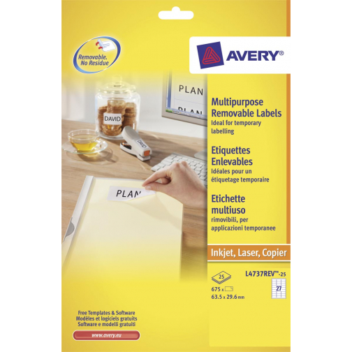 Avery L4737REV-25 afneembare etiketten ft 63,5 x 29,6 mm (b x h), 675 etiketten, wit