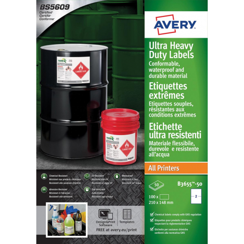 Avery Etiketten Ultra Heavy Duty, ft 210 x 148 mm, wit, pak van 100 etiketten
