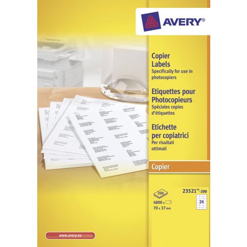 Avery 23521-200 kopieeretiketten ft 70 x 37 mm (b x h), 4800 etiketten, wit