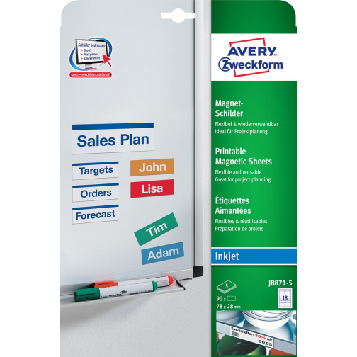 Avery Zweckform magneetetiketten, ft 78 x 28 mm, zonder coating, 90 etiketten, wit