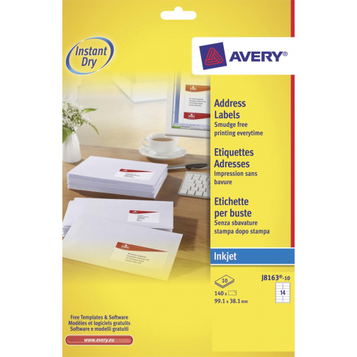 Avery J8163-10 adresetiketten ft 99,1 x 38,1 mm (b x h), 140 etiketten wit