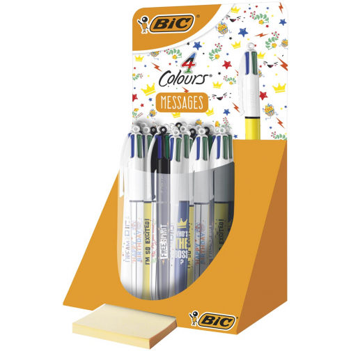 Bic 4 Colours Tie Dye + Botanical balpen, medium, 4 klassieke inktkleuren, display van 30 stuks