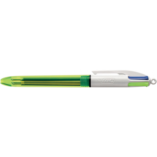 Bic Colours Fluo 4-kleurenbalpen, medium, 3 klassieke inktkleuren en een markeerstift fluo geel