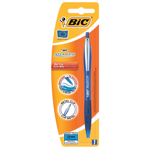 Bic balpen Atlantis Soft 1 mm, blauw, op blister