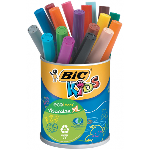 Bic Kids Viltstift Visacolor XL Ecolutions 18 stiften in een metalen pot