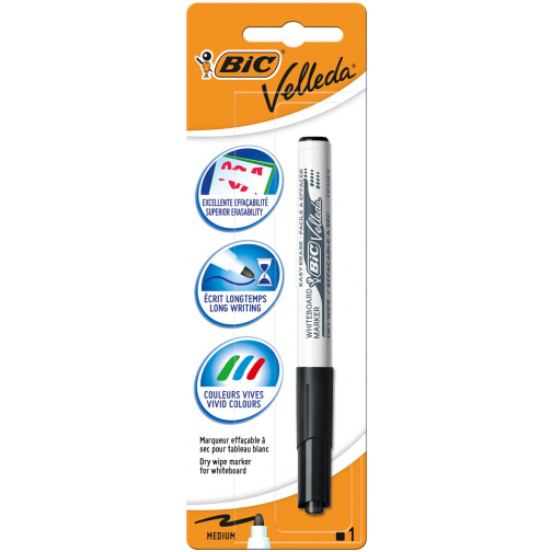 Bic Velleda whiteboardmarker 1741, zwart, op blister