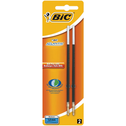 Bic balpenvulling Atlantis blauw, schrijfbreedte 1 mm, blister met 2 stuks