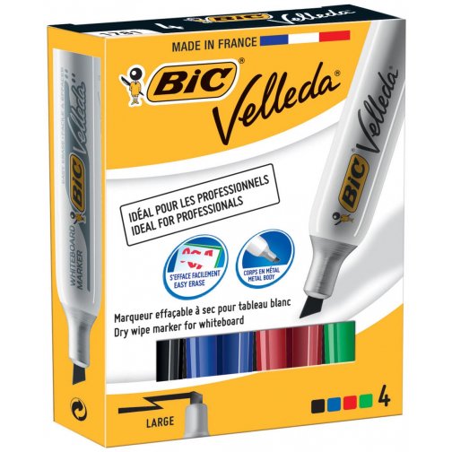 Bic whiteboardmarker Velleda 1781 doos van 4 stuks in geassorteerde kleuren