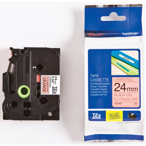 Brother TZe tape voor P-Touch 24 mm, zwart op fluo oranje