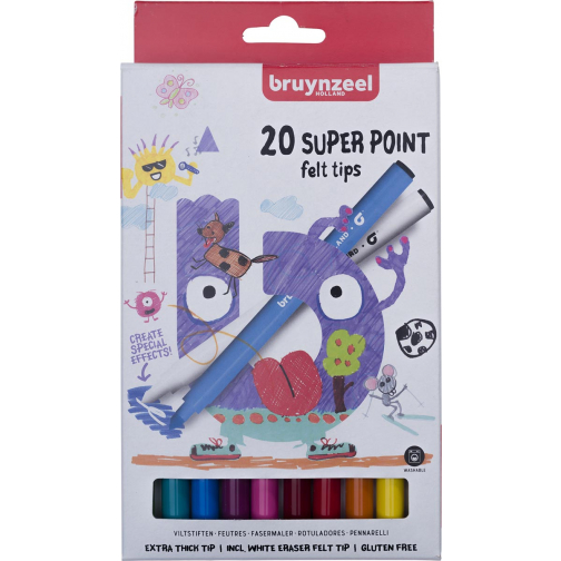 Bruynzeel Kids viltstiften Super Point, set van 20 stuks in geassorteerde kleuren