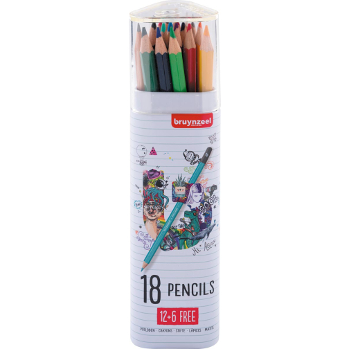 Bruynzeel kleurpotloden, koker van 12 + 6 GRATIS
