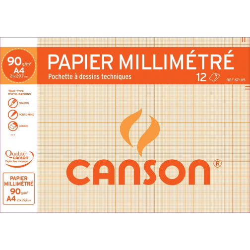 Canson millimeterpapier, pak van 12 vel