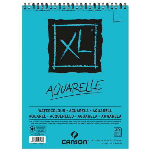 Canson schetsblok XL aquarelle 300g/m² ft A3, 30 vel