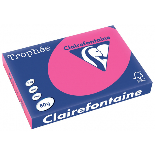 Clairefontaine Trophée Pastel, gekleurd papier, A3, 80 g, 500 vel, fluo roze