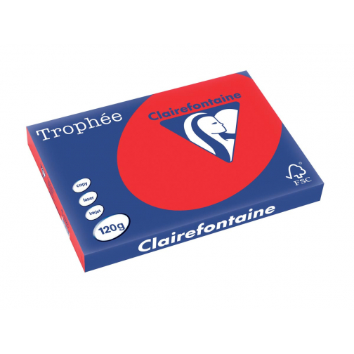 Clairefontaine Trophée Intens, gekleurd papier, A3, 120 g, 250 vel, koraalrood