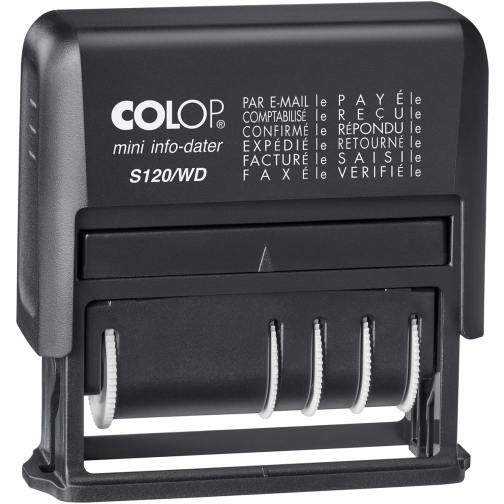 Colop tekststempel Mini-Info Dater S 120/WD, met datum en 12 verschillende woorden, frans