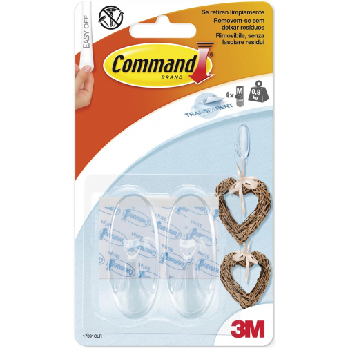 Command decohaak, medium, draagvermogen 900 gram, transparant, blister van 2 stuks