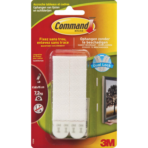 Command fotolijststrip, large, draagvermogen 7,2 kg, wit, blister van 8 stuks