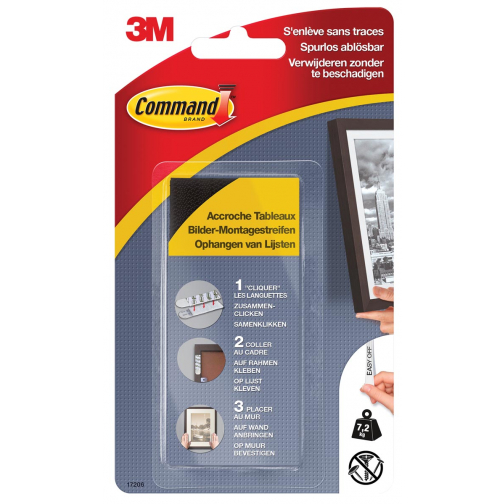 Command fotolijststrip, large, draagvermogen 7,2 kg, zwart, blister van 8 stuks