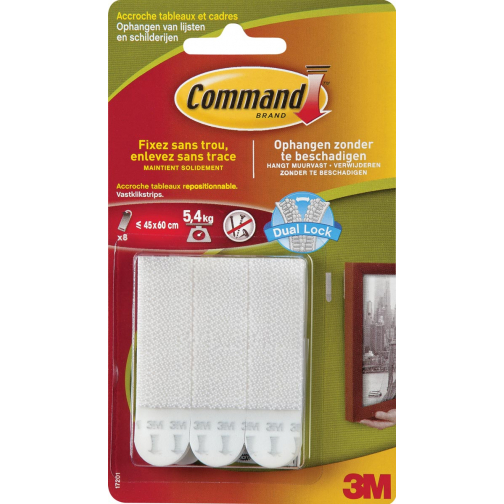 Command fotolijststrip, medium, draagvermogen 5,4 kg, wit, blister van 8 stuks