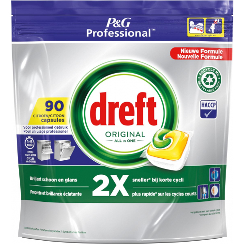 Dreft Original Lemon vaatwastabletten, pak van 90 capsules