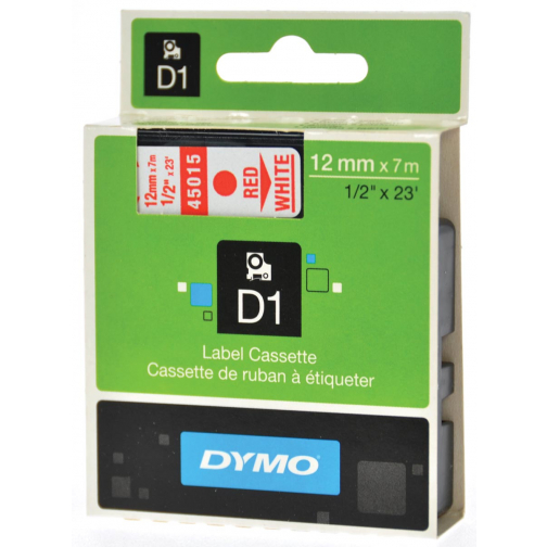 Dymo D1 tape 12 mm, rood op wit