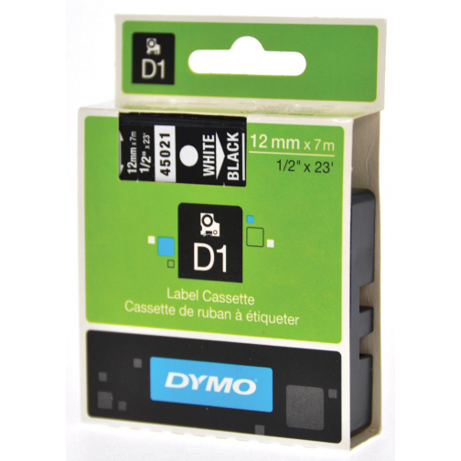 Dymo D1 tape 12 mm, wit op zwart